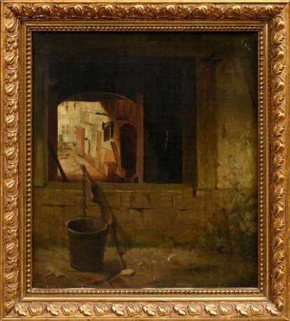 Unbekannter Künstler des 19.Jh. (Lip?) "Blick in einen Werkstatthof" 1878, Öl/Leinwand auf Malpappe kaschiert, u.l. sign., 31,6x27,5cm (m.R. 37x33,5cm), kleine Defekte der Maloberfläche - photo 3