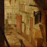 Unbekannter Künstler des 19.Jh. (Lip?) "Blick in einen Werkstatthof" 1878, Öl/Leinwand auf Malpappe kaschiert, u.l. sign., 31,6x27,5cm (m.R. 37x33,5cm), kleine Defekte der Maloberfläche - Foto 4