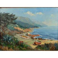 GERTH, HELMUT Jr. (Maler 20. Jahrhundert), "Boote an mediterraner Steilküste",