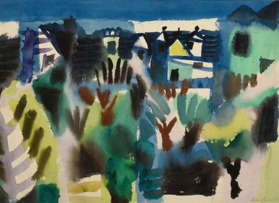 Bargheer, Eduard (1901-1979) "Bäume und Häuser" 1948, Aquarell/Bleistift, u.r. sign./dat., UV-Schutz Verglasung, 45,5x60cm (m.R. 69,5x84cm) - photo 1