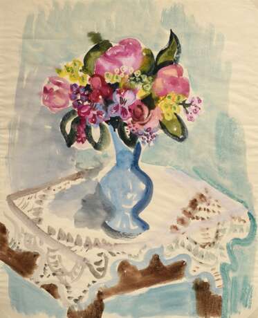 Bargheer, Eduard (1901-1979) "Blumenvase auf Tisch", Aquarell/Bleistift, 58,7x47,5cm, min. Altersspuren - фото 1