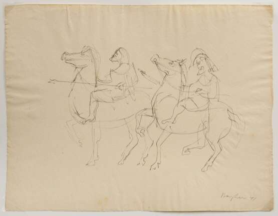 Bargheer, Eduard (1901-1979) "Zwei griechische Reiter" 1941, Tinte, u.r. sign./dat., 32,2x43,5cm, leicht fleckig, Altersspuren - photo 1
