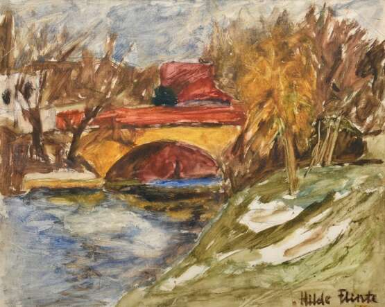 Flinte, Hilde (1923-1995) "Hamburger Brücke", Aquarell/Bleistift, u.r. sign., 28,5x35,7cm (m.R. 53,5x63,5cm), kleine Defekte - фото 1