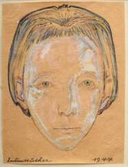 Hüther, Julius (1881-1954) &quot;Portrait einer Frau mit Ponyfrisur&quot; 1947, Gouache/Bleistift/Tinte, u. sign./dat., 24x18cm (m.R. 50x42,5cm), Provenienz: Slg. Gustav Bürger/München