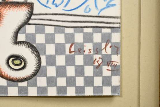 Leissler, Arnold (1939-2014) "Stuhl mit Dame" 1968, Bleistift/Buntstift auf Pappe, u. sign./dat., 21,3x30,8cm (30,5x42cm) - Foto 3