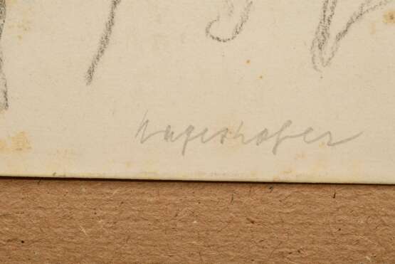 17 Mayershofer, Max (1875-1950) "Weibliche Aktzeichnungen", Kohle/z.T. Buntstift, je sign., je im Passepartout montiert, in Klappmappe, BM ca. 14x18,5-15x37cm (m.PP. 33x49cm), z.T. fleckig und kleine Defekte, P… - photo 3