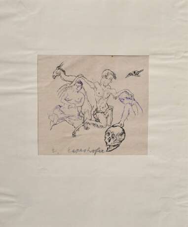 Mayershofer, Max (1875-1950) "Skizzenbuch", Tinte, mit 21 eingebundenen und eingeklebten Skizzen (v.a. Fantastisches und Alltagsszenen), je sign., BM ca. 10x8,5-15x9,5cm (40x30,5cm), Blätter z.T. lose, leichte … - photo 13