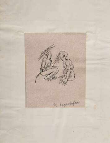 Mayershofer, Max (1875-1950) "Skizzenbuch", Tinte, mit 21 eingebundenen und eingeklebten Skizzen (v.a. Fantastisches und Alltagsszenen), je sign., BM ca. 10x8,5-15x9,5cm (40x30,5cm), Blätter z.T. lose, leichte … - Foto 20