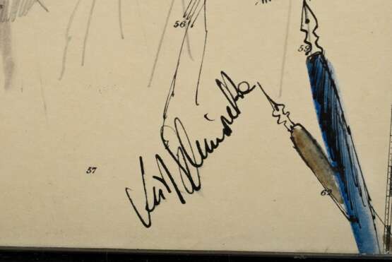 Schmischke, Kurt (1923-2004) "Ease off Leetopgalant and topsail sheets", Feder/Aquarell/Bleistift auf Seekarte, u.r. sign., 41x35,3cm (m.R. 51,5x46cm) - Foto 3