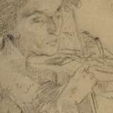 Schrandolph, Claudius v. (1843-1902) "Studienblatt" (Weiblicher Halbakt, Kopf im Profil und Violinist), u.l. sign., Bleistift, 29x23,5cm (m.R. 39,5x34cm), leicht fleckig - photo 3