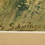 Schwinge, Friedrich (1852-1913) "Feldrain im Sommer" 1889, Aquarell, u.r. sign./dat., verso Klebeetikett "Kunsthandlung Alfred Lochte/Hbg.", 25x35cm (m.R. 42,8x53,3cm), leicht vergilbt - Foto 3