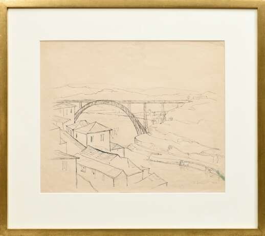 Wohlwill, Gretchen (1878-1962) „Ponte Dom Luís I über den Douro bei Porto“ 1942, Tinte, u.r. sign./dat., 31,7x38,8cm (m.R. 49,8x55,8cm), min. fleckig - фото 2