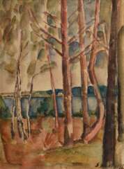 Wohlwill, Gretchen (1878-1962) „Bäume am See“, Aquarell/Bleistift, u.r. sign., verso monogr./dat. Widmung, 32x23,5cm (m.R. 48,3x38,7cm)
