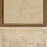 2 Sanquirico, Alessandro (1777-1849) "Mailand" und "Italienische Stadt", Bleistift auf Papier kaschiert, 1x sign., 1x verso bez., 23x29,5/24,8x39,8cm (29x35,5/26,5x41,5cm), fleckig, kleine Defekte, re… - photo 1
