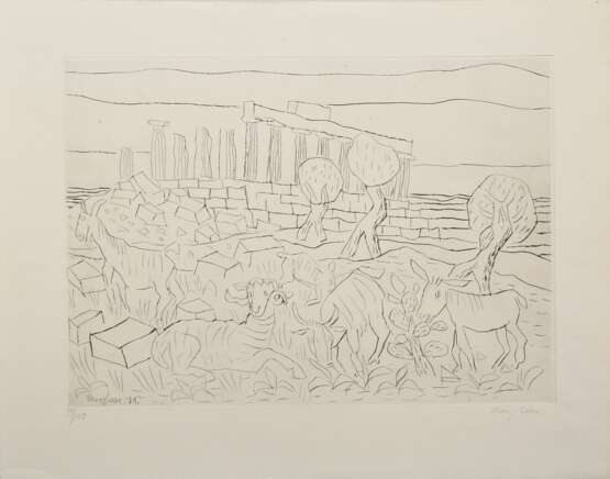 Bargheer, Eduard (1901-1979) "Concordia Tempel in Agrigent" 1971, Radierung, 59/100, u. sign./num., i.d. Platte sign./dat., PM 30,6x43cm, BM 42x53,5cm, am Rand min. fleckig - Foto 2