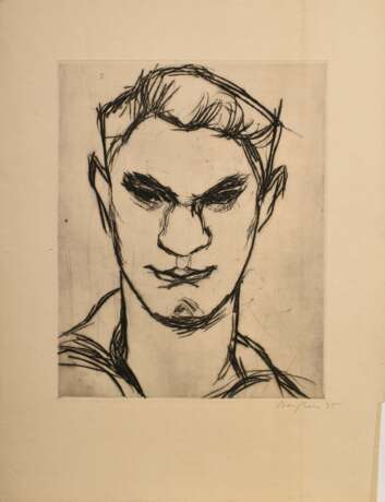 3 Bargheer, Eduard (1901-1979) "Herren-Portraits" (2 Matrosen und Selbst?) 1931/1934/1935, Radierungen, u.r. sign./dat., PM 35x27,5/38x24,5/42,8x29,7cm, BM je ca. 52x40cm, vergilbt, kleine Defekte - фото 6