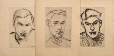 3 Bargheer, Eduard (1901-1979) &quot;Herren-Portraits&quot; (1x Selbst?) 1932/1934, Radierungen, 8/20, u.r. je sign./2x dat./1x num., 1x i.d. Platte sign., PM 37,5x24,5/38x24,5/38,5x24,8cm, BM je ca. 52x41cm, vergilbt, 1…