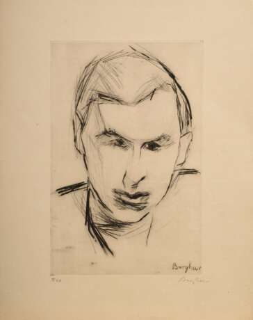 3 Bargheer, Eduard (1901-1979) "Herren-Portraits" (1x Selbst?) 1932/1934, Radierungen, 8/20, u.r. je sign./2x dat./1x num., 1x i.d. Platte sign., PM 37,5x24,5/38x24,5/38,5x24,8cm, BM je ca. 52x41cm, vergilbt, 1… - photo 8