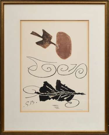 Braque, Georges (1882-1963) „Composition IV“ 1956, Lithographie, 160/250, aus: "Derrière le Miroir", u.l. im Stein monogr., u.r. num., 35,5x26,5cm (m.R. 52x41,8cm), lichtrandig - Foto 1