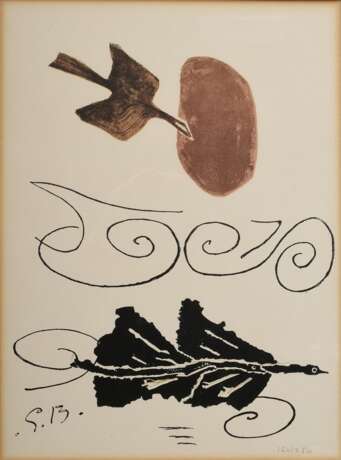 Braque, Georges (1882-1963) „Composition IV“ 1956, Lithographie, 160/250, aus: "Derrière le Miroir", u.l. im Stein monogr., u.r. num., 35,5x26,5cm (m.R. 52x41,8cm), lichtrandig - Foto 2