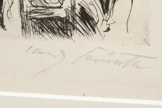 Corinth, Lovis (1858-1925) "Ex Libris F. Kruse" 1919, Radierung, u.r. sign., i.d. Platte dat./bez., PM 14,8x11,6cm (m.R. 35,7x30,7cm), schwacher Lichtrand, min. fleckig - photo 3
