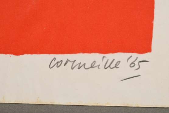 Van Beverloo, Guillaume Cornelis, gen. Corneille (1922-2010) „o.T.“ 1965, Farbserigraphie/Offset, 24/35, u. sign./dat./num., PM 59,5x49,5cm, BM 65,2x58cm, fleckig, leicht wellig, kleine Randdefekte - Foto 3