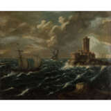 KUHLMAN, C. (Kuhlmann, Maler 19. Jahrhundert), "Segelschiffe vor einer Insel mit Fort", - Foto 1