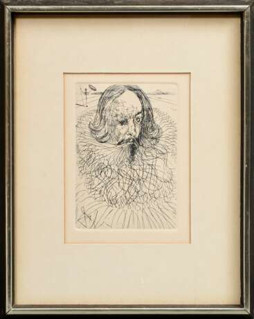 Dali, Salvador (1904-1989) "Cervantes" um 1966, Radierung, aus: "Fünf spanische Portraits", u.l. i.d. Platte sign., verso Klebeetikett Authentifizierung "The Collectors Guild Ltd./New York",… - photo 2