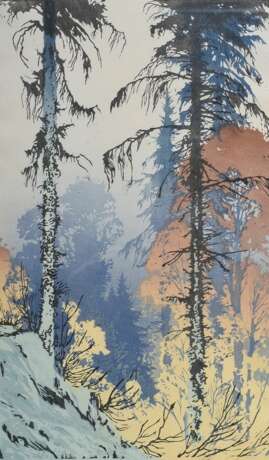 Droege, Oscar (1898-1983) "Wald", Farbholzschnitt, u.r. sign., PM 39,8x23,2cm (m.R. 60x46,5cm), leicht wellig - photo 1