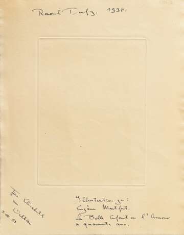 Dufy, Raoul (1877-1953) "Hafenansicht" um 1930, Radierung, aus: "Eugène Montfort. La belle enfant ou l'amour à quarante ans", verso bez./gewidmet, PM 20x14,5cm, BM 32x24,7cm, leicht vergilbt - Foto 4