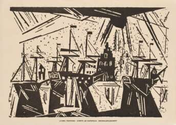 Feininger, Lyonel (1871-1956) &quot;Schiffe am Hafenquai&quot; 1918, Holzschnitt, u. betit./bez., BM 20x27,8cm, min. Randdefekte, verso Montagereste