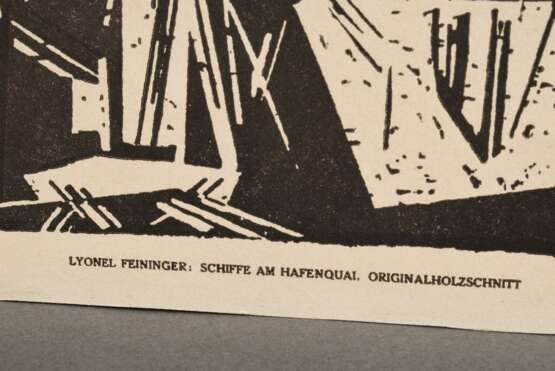 Feininger, Lyonel (1871-1956) "Schiffe am Hafenquai" 1918, Holzschnitt, u. betit./bez., BM 20x27,8cm, min. Randdefekte, verso Montagereste - photo 2