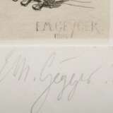 Geyger, Ernst Moritz (1861-1941) "Marabu auf Buch" 1886, Radierung, u.r. sign./dat., u.r. i.d. Platte sign./dat., PM 24,3x34,3cm (m.R. 56,8x64cm), leicht fleckig - photo 3