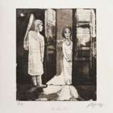 Gotsch, Friedrich Karl (1900-1984) "An der Tür", Radierung, 9/20, u. sign./betit./num., PM 24,8x21,6cm, BM 36x30,8cm - Foto 2