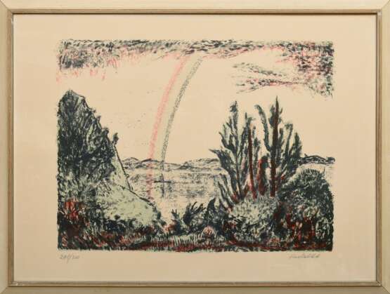 Heckel, Erich (1883-1970) „Regenbogen“ 1964, Farblithographie, 298/300, u. sign./dat./num., PM 44x58cm (m.R. 62x81,5cm), leicht vergilbt, ausgeblichen - Foto 2