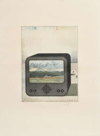 Nöfer, Werner (*1937) "TV" 1976, Farbradierung, 50/100, u. sign./num., i.d. Platte dat., PM 29,6x22cm, BM 53,5x39,5cm - photo 2