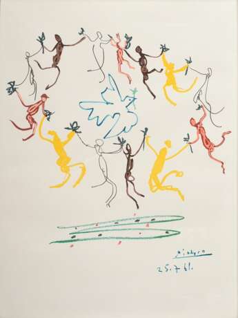 Picasso, Pablo (1881-1973) "La ronde de la jeunesse" 1961, Farblithographie, i. Druck sign./dat., Trockenstempel "Editions Combat pour la paix / S.P.A.D.E.M. Paris", verso bez. und Klebeetikett "… - photo 1