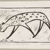 2 Theuerjahr, Heinz (1913-1991) "Luchs" 1974 und "Ziehender Gepard" 1950, Holzschnitte, zusammen auf Papier montiert, je u. sign. (1x "Heinz")/1x gewidmet, WVZ 66/219, BM 9,8x14,7-10,5x15cm … - фото 3