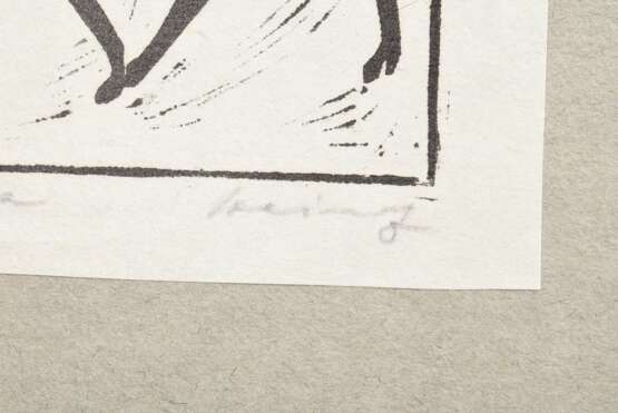 2 Theuerjahr, Heinz (1913-1991) "Luchs" 1974 und "Ziehender Gepard" 1950, Holzschnitte, zusammen auf Papier montiert, je u. sign. (1x "Heinz")/1x gewidmet, WVZ 66/219, BM 9,8x14,7-10,5x15cm … - photo 5
