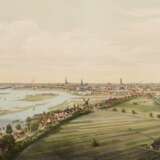 Ruths, Valentin (1825-1905) zugeschrieben "Panorama von Hamburg vom Thurme der Stadt-Wasserkunst aus gesehen auf Rothenburgsort" um 1850, color. Lithographie, u. i. Stein bez., Druck von Charles Fuchs (1802-187… - Foto 1