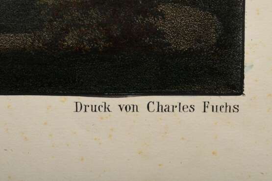 Heuer, Wilhelm (1813-1890) "Panorama von Hamburg", color. Lithographie, u. i. Stein sign./bez., Druck von Charles Fuchs (1803-1874), verso Slg.-Stempel "Hamburgensien-Meyer", PM 41,3x62,8cm, BM 53,4x7… - фото 3