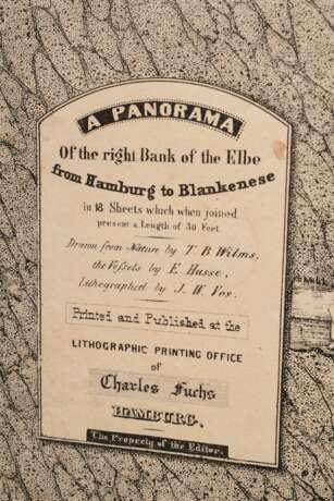 Vos, Jan Willem de (1803-1833) "Panorama des rechten Elbufers von Hamburg und Altona bis Blankenese" um 1835, color. Lithographien, Darstellungen vom Sülberg über Altona, St. Pauli bis zum Holzhafen, in Origina… - photo 5