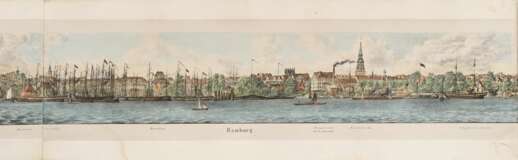 Vos, Jan Willem de (1803-1833) "Panorama des rechten Elbufers von Hamburg und Altona bis Blankenese" um 1835, color. Lithographien, Darstellungen vom Sülberg über Altona, St. Pauli bis zum Holzhafen, in Origina… - Foto 21