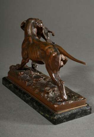 Lecourtier, Prosper (1855-1924) "Jagdhund einen Fasan apportierend", Bronze auf Marmor Sockel, 14x19x7,5cm - Foto 4