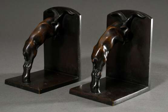 Graevenitz, Fritz von (1892-1959) Paar Buchstützen "Springende Widder", Bronze, dunkel patiniert, sign.: "F.v.G.", 16x13x11,5cm, leichte Alters- und Gebrauchsspuren - Foto 2