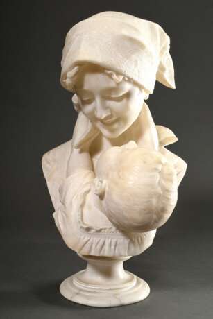 Marmor Skulptur "Mutter und Kind", auf rundem Sockel (Büste darauf drehbar), verso monogr./dat./bez., wohl Italien, H. 52,5cm, Sockel best. - фото 6