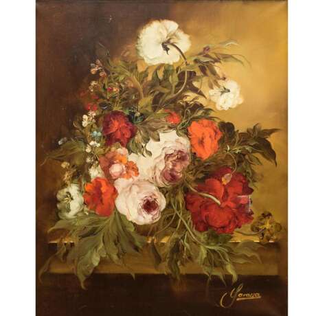 GAROSSA, HEINRICH (1902-?), "Blumenbouquet mit Rosen und Pfingstrosen", - photo 1