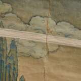 Thangka „Buddhistische Legenden“, sehr feine detaillierte Darstellung aus der Vogelperspektive, Aquarell/Mischtechnik/Papier auf Hartfaserplatte aufgezogen mit Passepartout, Tibet 18./19. Jh., 80x59/120x82,5cm - фото 3