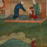 Thangka „Buddhistische Legenden“, sehr feine detaillierte Darstellung aus der Vogelperspektive, Aquarell/Mischtechnik/Papier auf Hartfaserplatte aufgezogen mit Passepartout, Tibet 18./19. Jh., 80x59/120x82,5cm - photo 6
