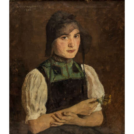 HAGEMANN, OSKAR H. (1888-1985), "Bildnis einer jungen Frau in Tracht und schwarzer Spitzenhaube", - Foto 1